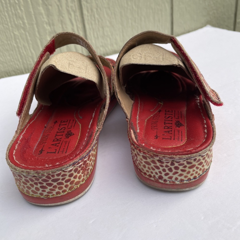 L'Artiste Sandals Womens US Size 7.5-8 /38 Red Caiman Artsy Bohemian Wedge Slide - Picture 5 of 16